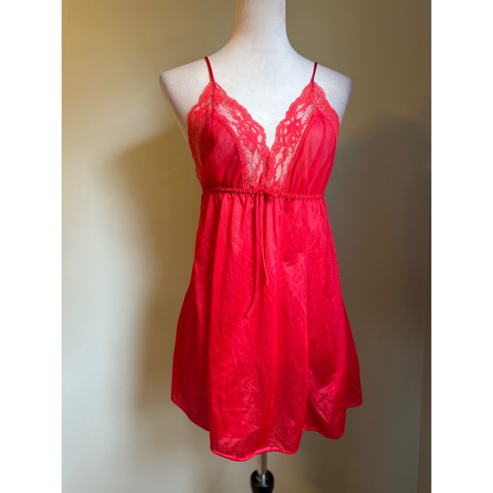 Tres Chic Red Lace Med Babydoll Chemise Nightie Lingerie top vintage sexy glam